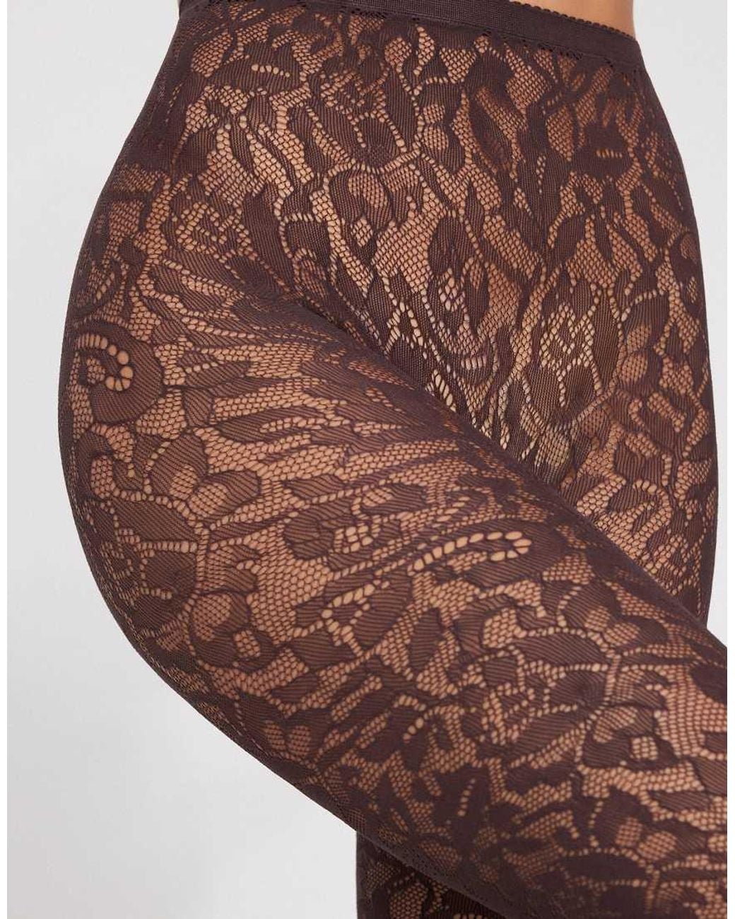 Tezenis Brown Floral Lace Fishnet Tights