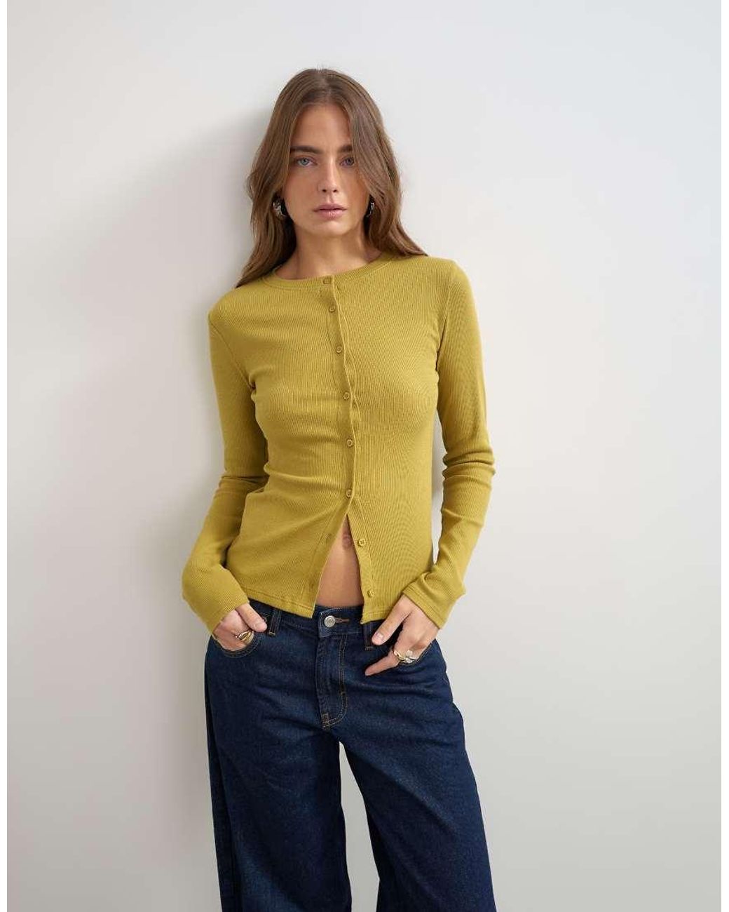 TOPSHOP Blue Button Through Long Sleeve Top