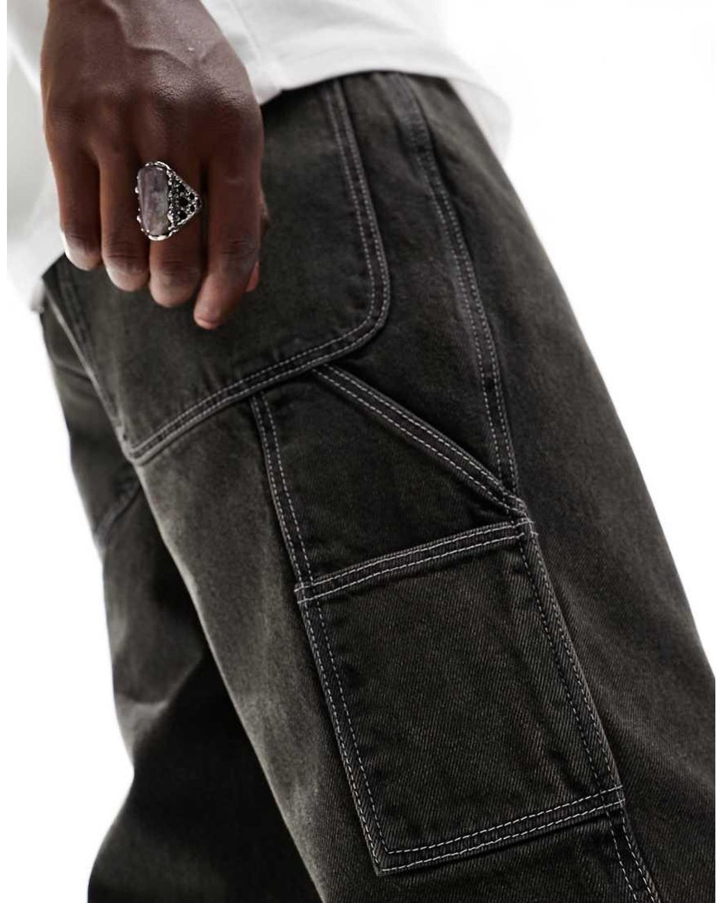 ASOS Black Straight Leg Jeans With Carpenter Detailing for men
