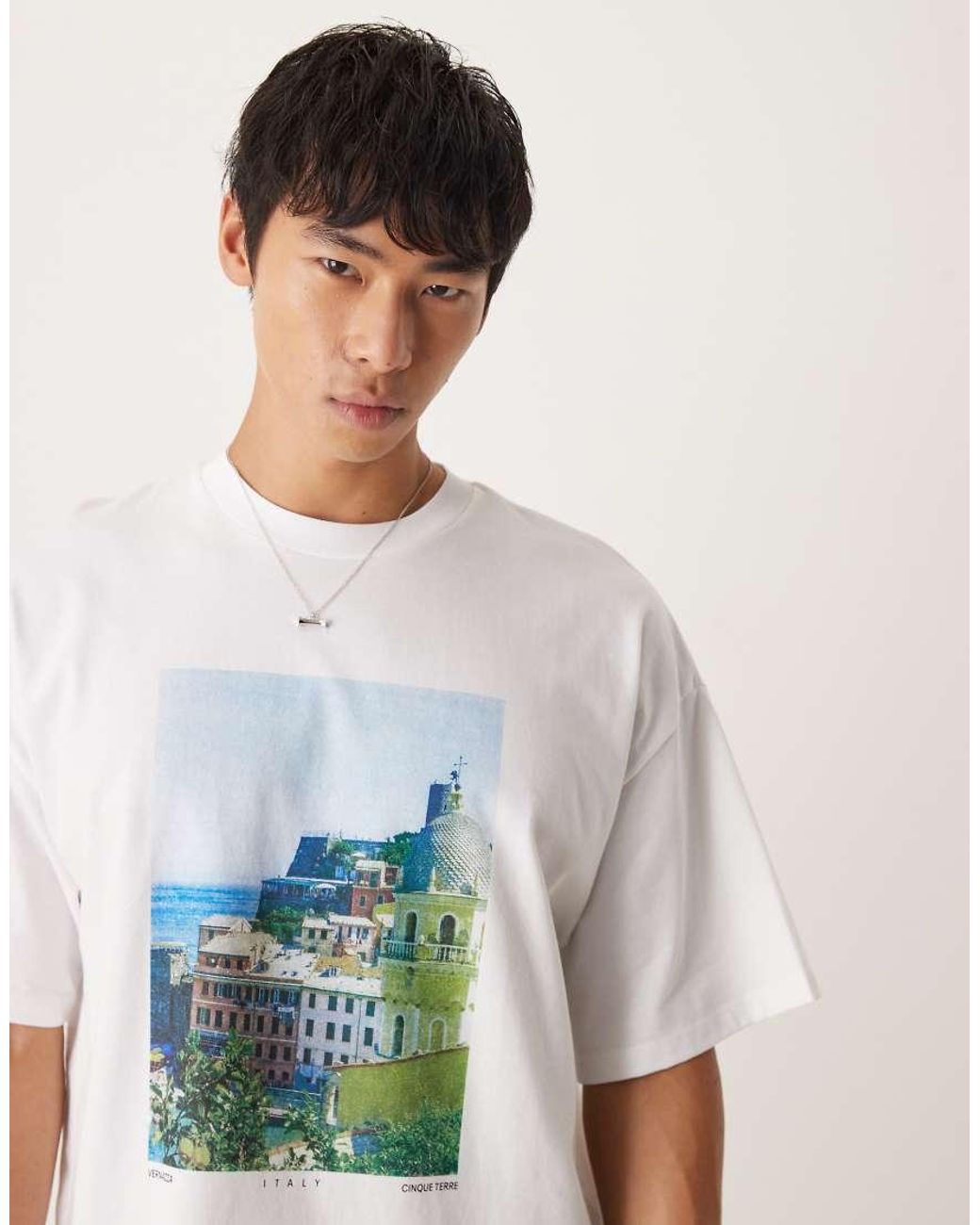 SELECTED Oversized T-Shirt Met Landschapsprint Op De Voorkant in het White voor heren