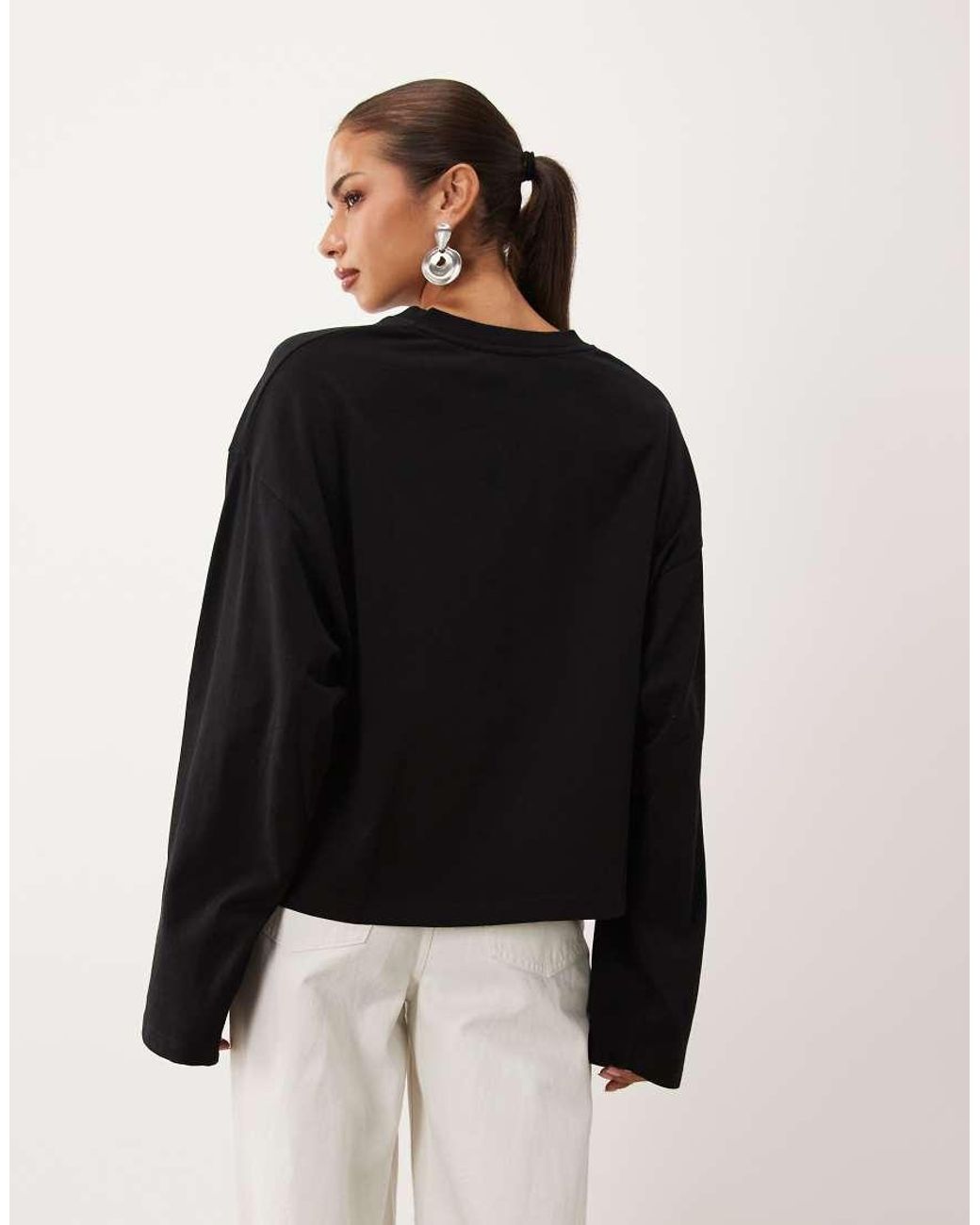 Lioness Black Bloom V-Neck Oversized Long Sleeve T-Shirt