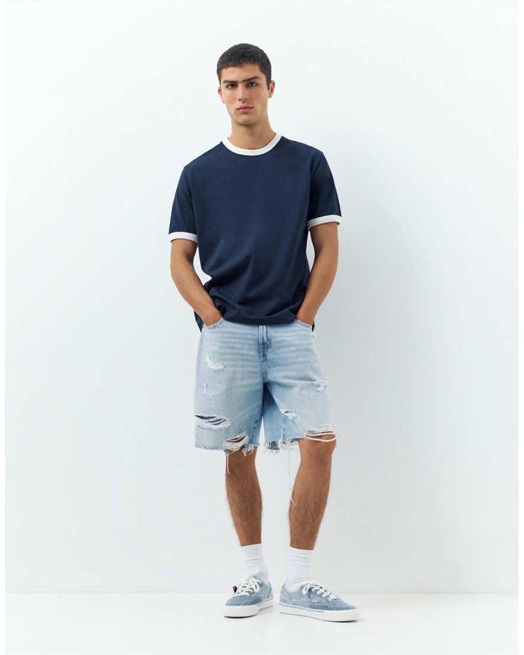 Pull&Bear Denim Bermudashort Met Rechte Pijpen in het Blue voor heren