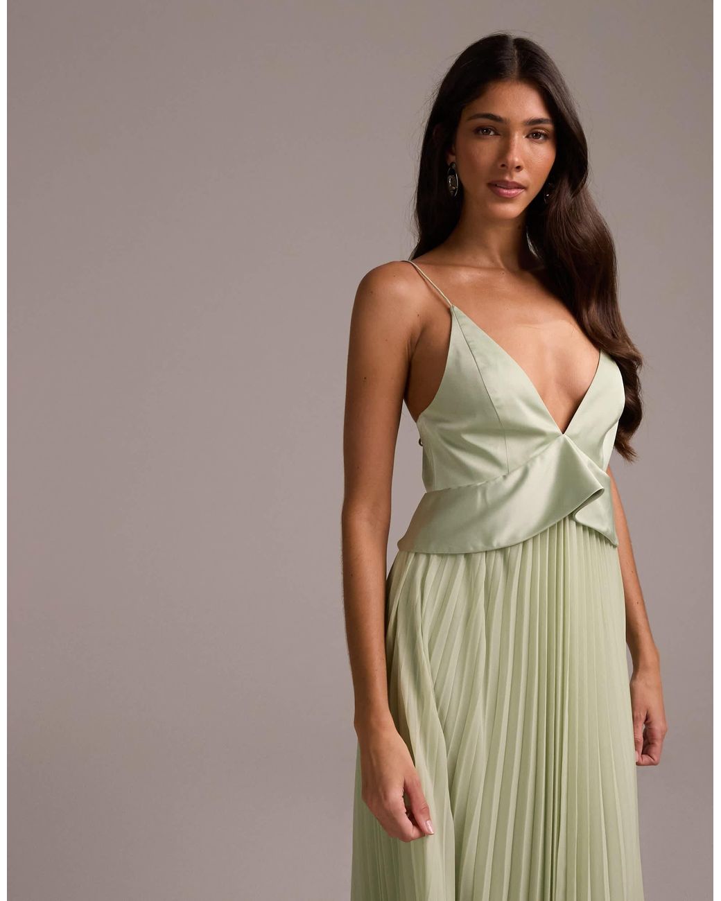 ASOS Bridesmaids Hybrid Cami Maxi Dress With Pleat Skirt in Green | Lyst