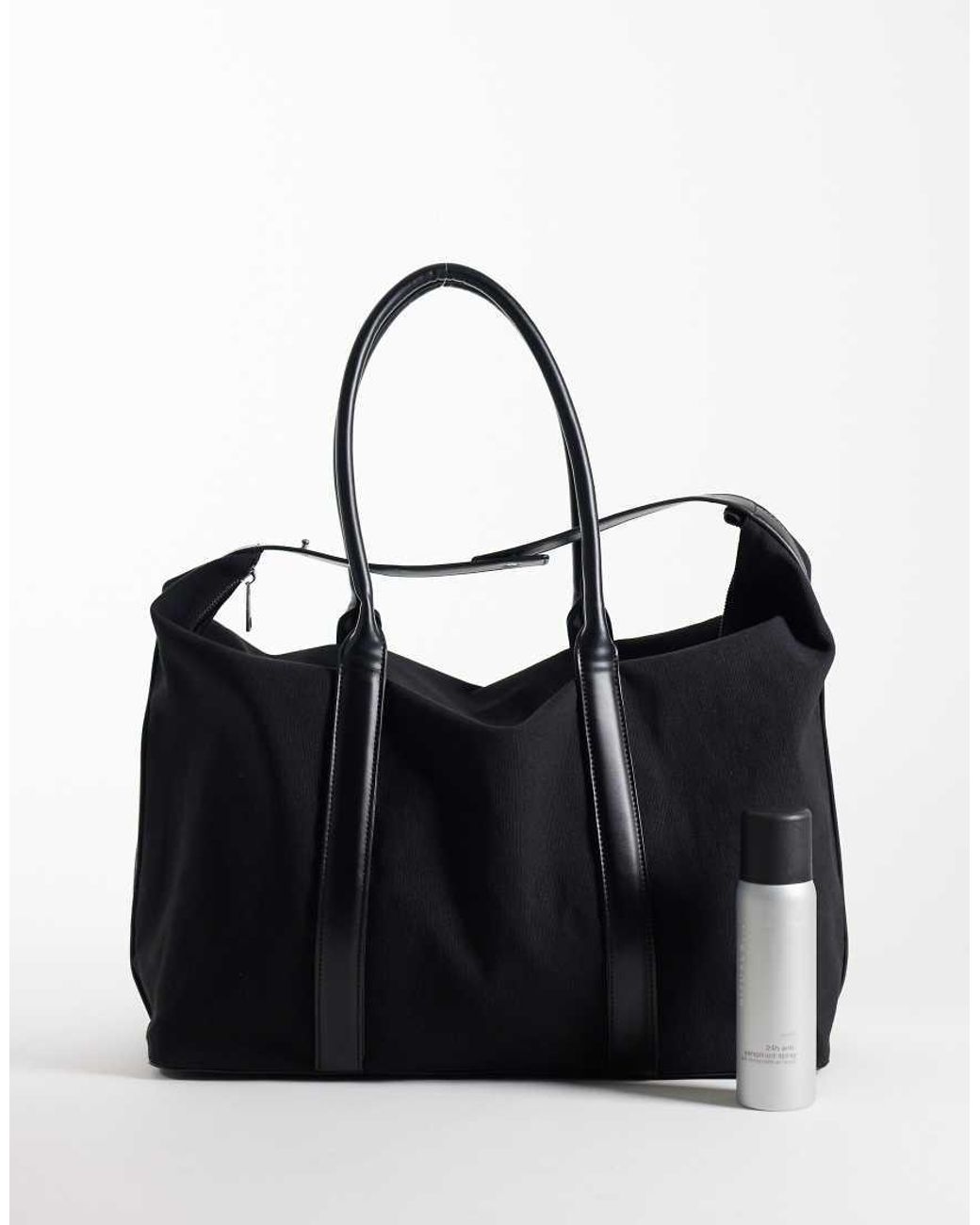 ASOS Black Canvas Fabric Holdall Bag With Faux Leather Straps for men