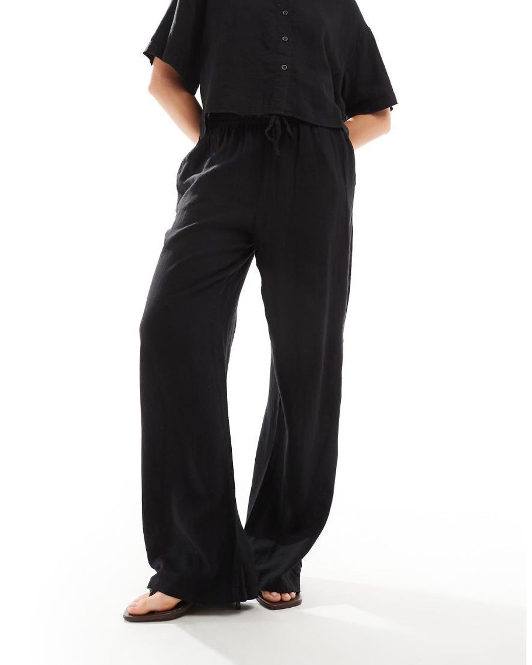 Vero Moda Black Mix & Match Linen Wide Leg Tie Waist Trousers