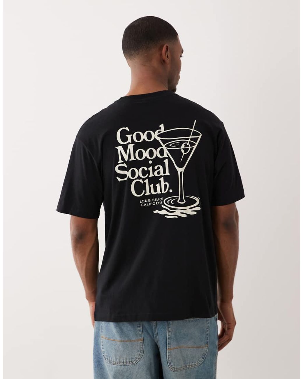 Only & Sons Black Oversized T-shirt With Cocktail Back Print for men