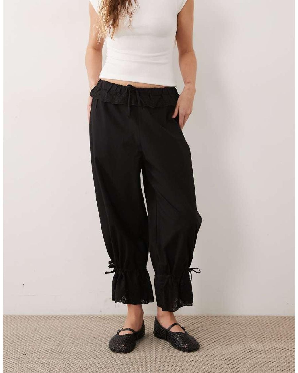 Miss Selfridge Black Cotton Broderie Bloomer Trouser
