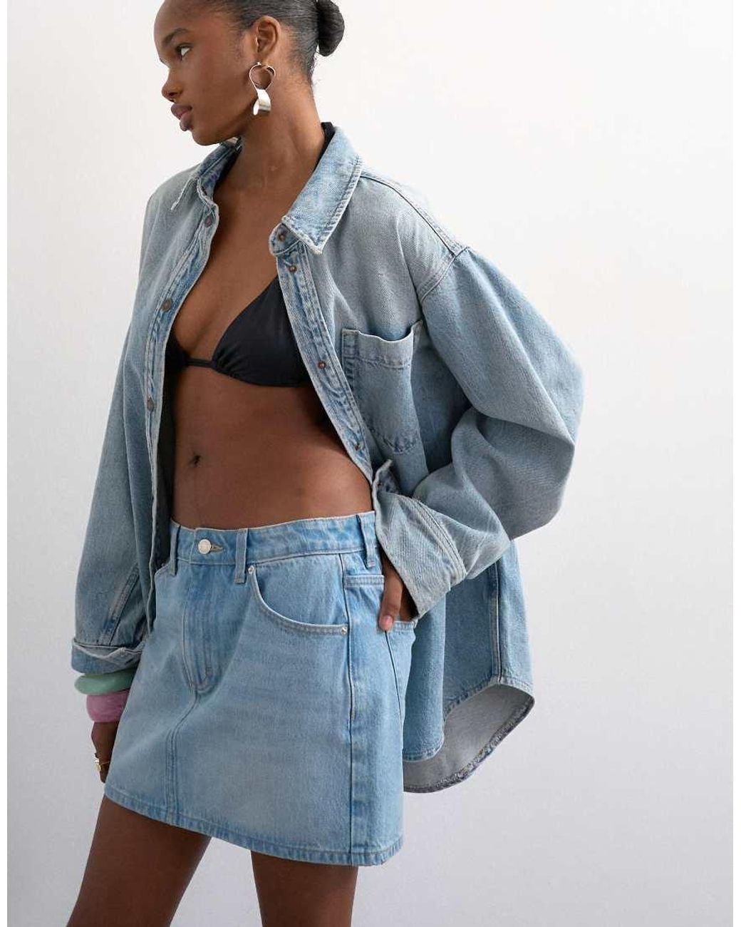 TOPSHOP White Denim Mini Pelmet Skirt