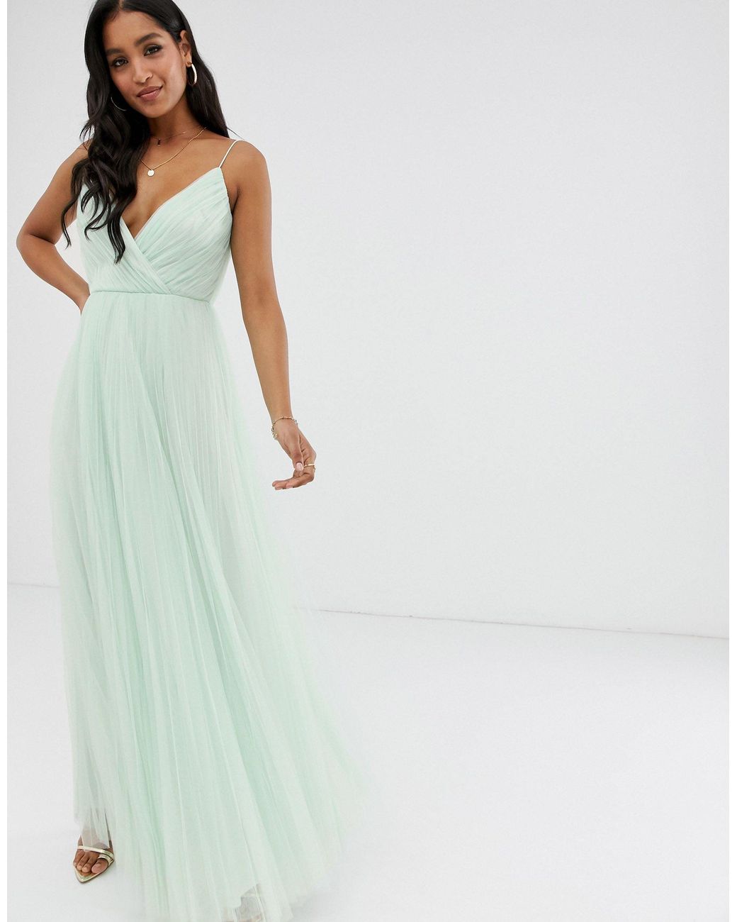 ASOS Cami Pleated Tulle Maxi Dress in Green Lyst Australia