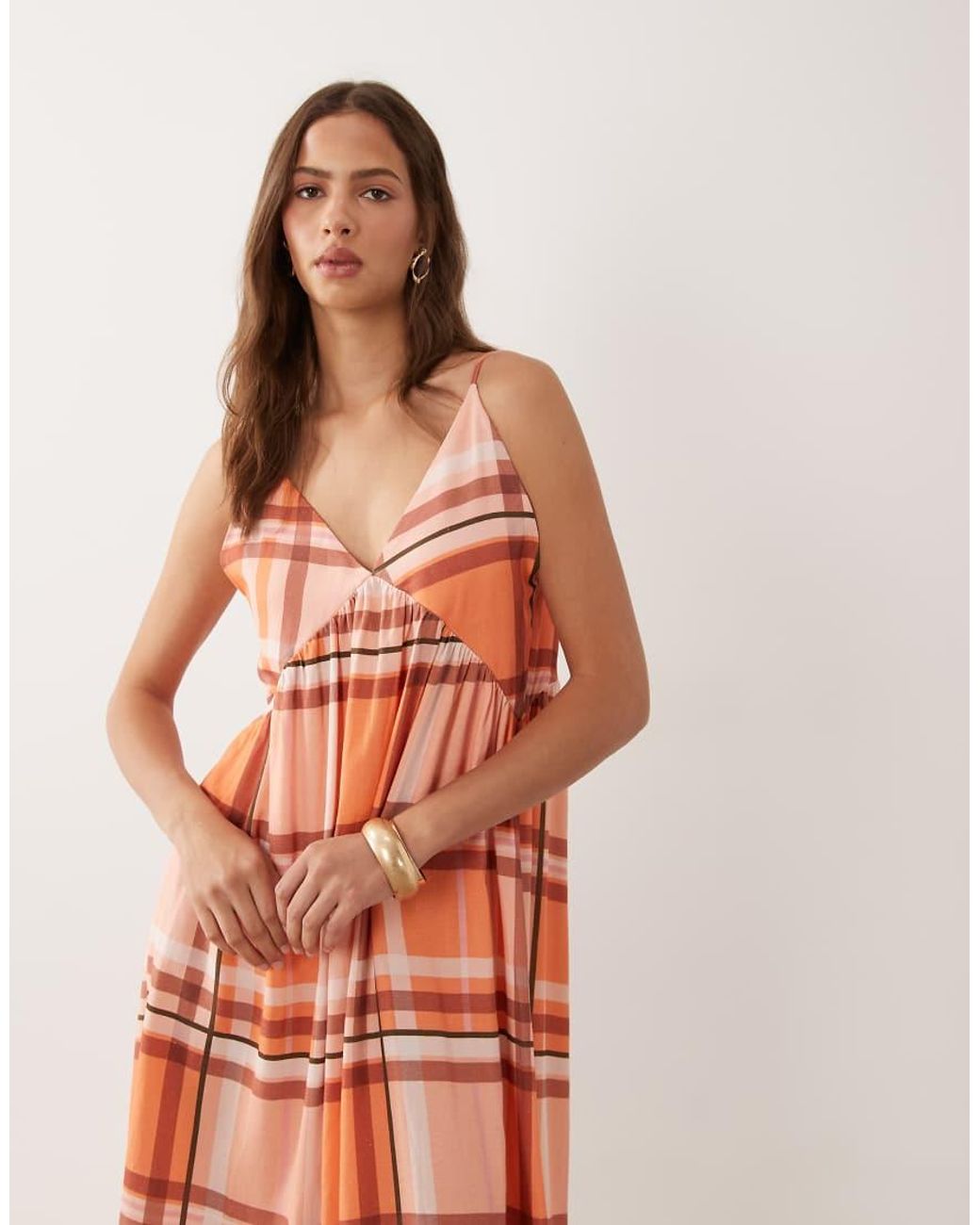 ASOS Multicolor Linen Blend Deep V Maxi Sundress