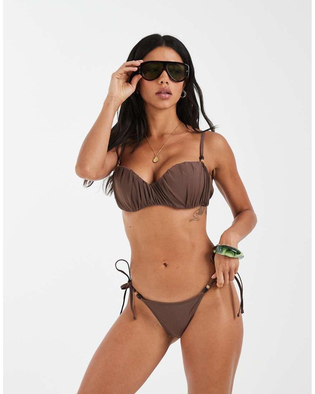 ASOS Brown Fuller Bust Honey Piper Ruche Hidden Underwire Bikini