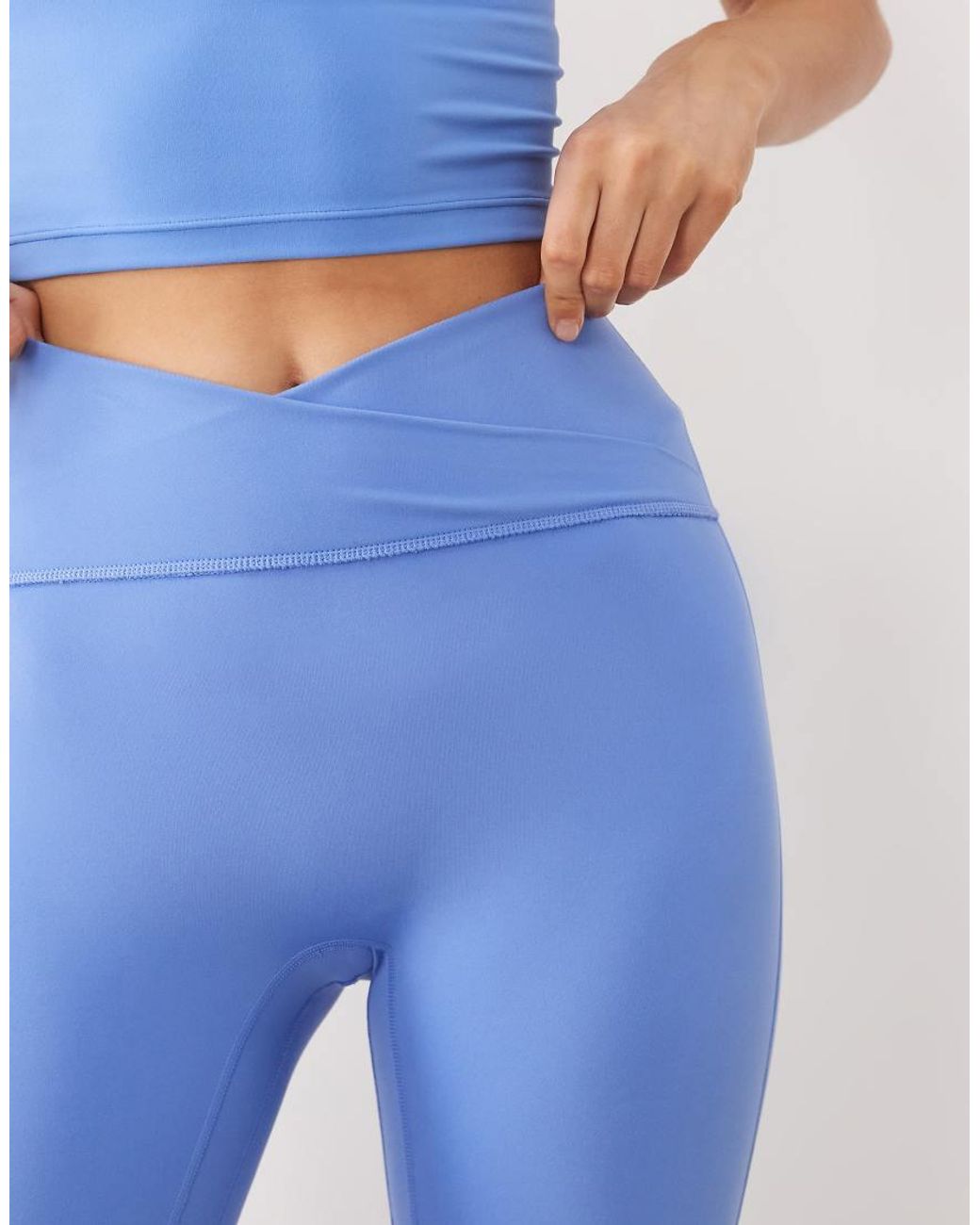 Adidas Originals Blue Three Stripes Studios Crossover Waistband leggings