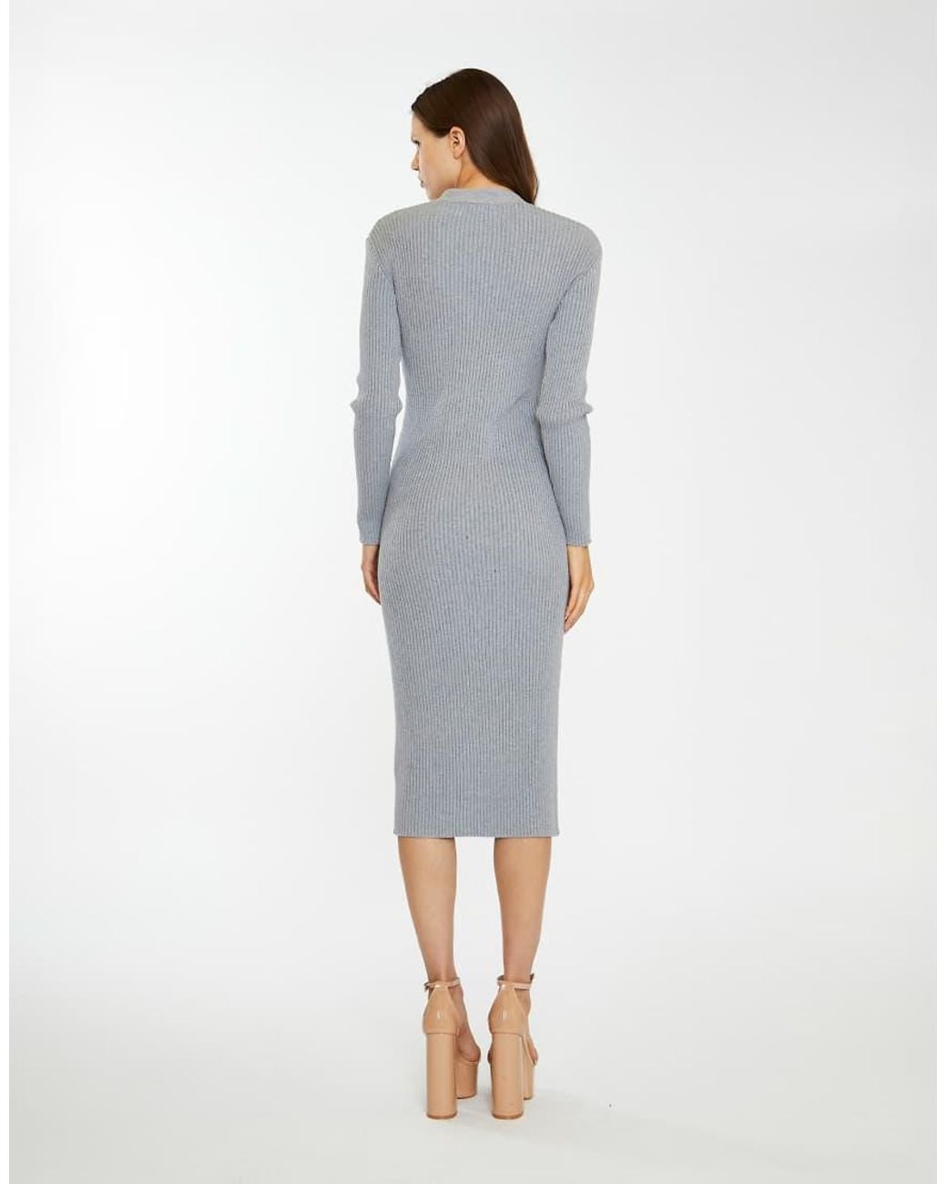 Glamorous Blue Button-Down Knitted Midi-Dress