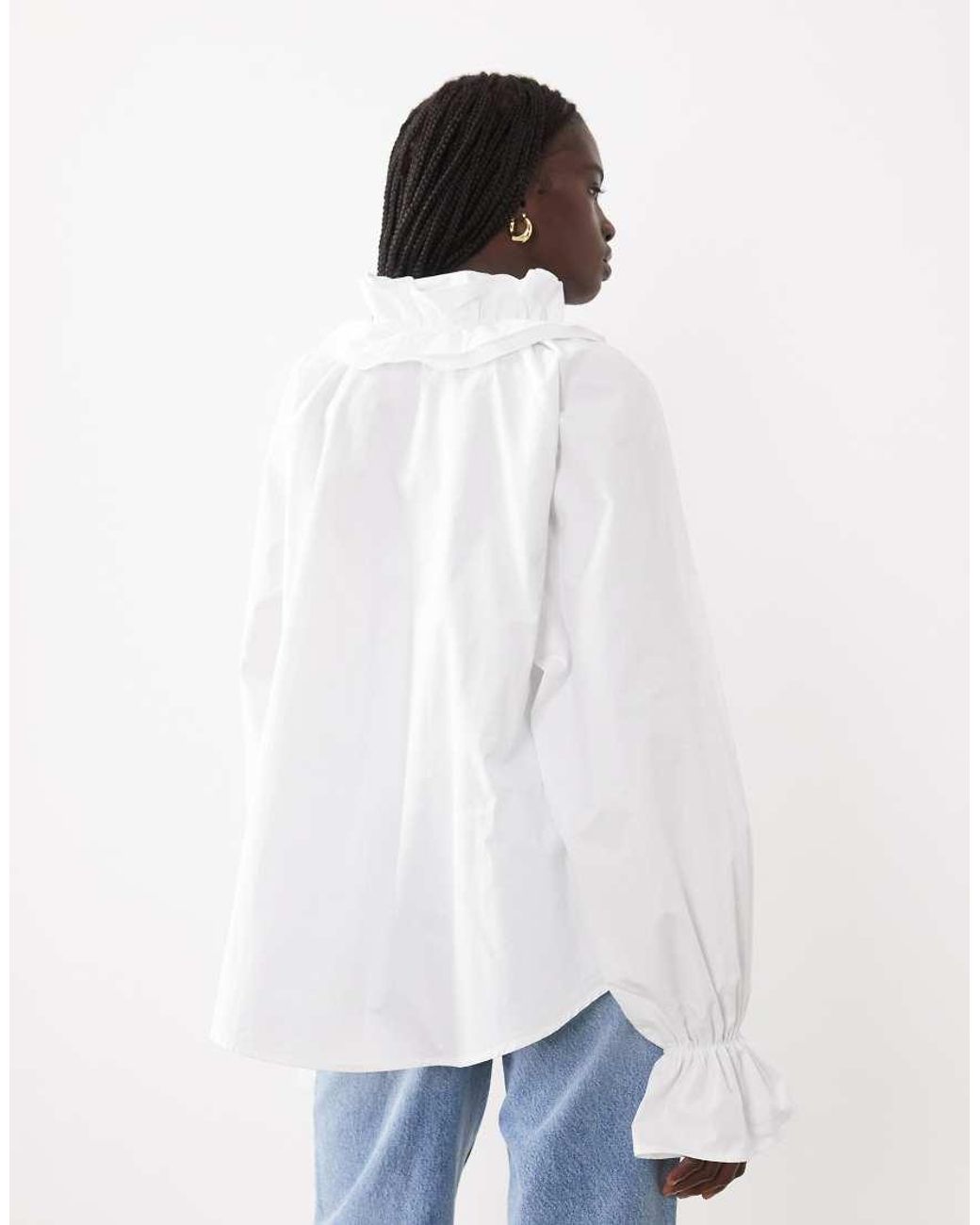 ASOS White Frill Neck Oversized Blouse