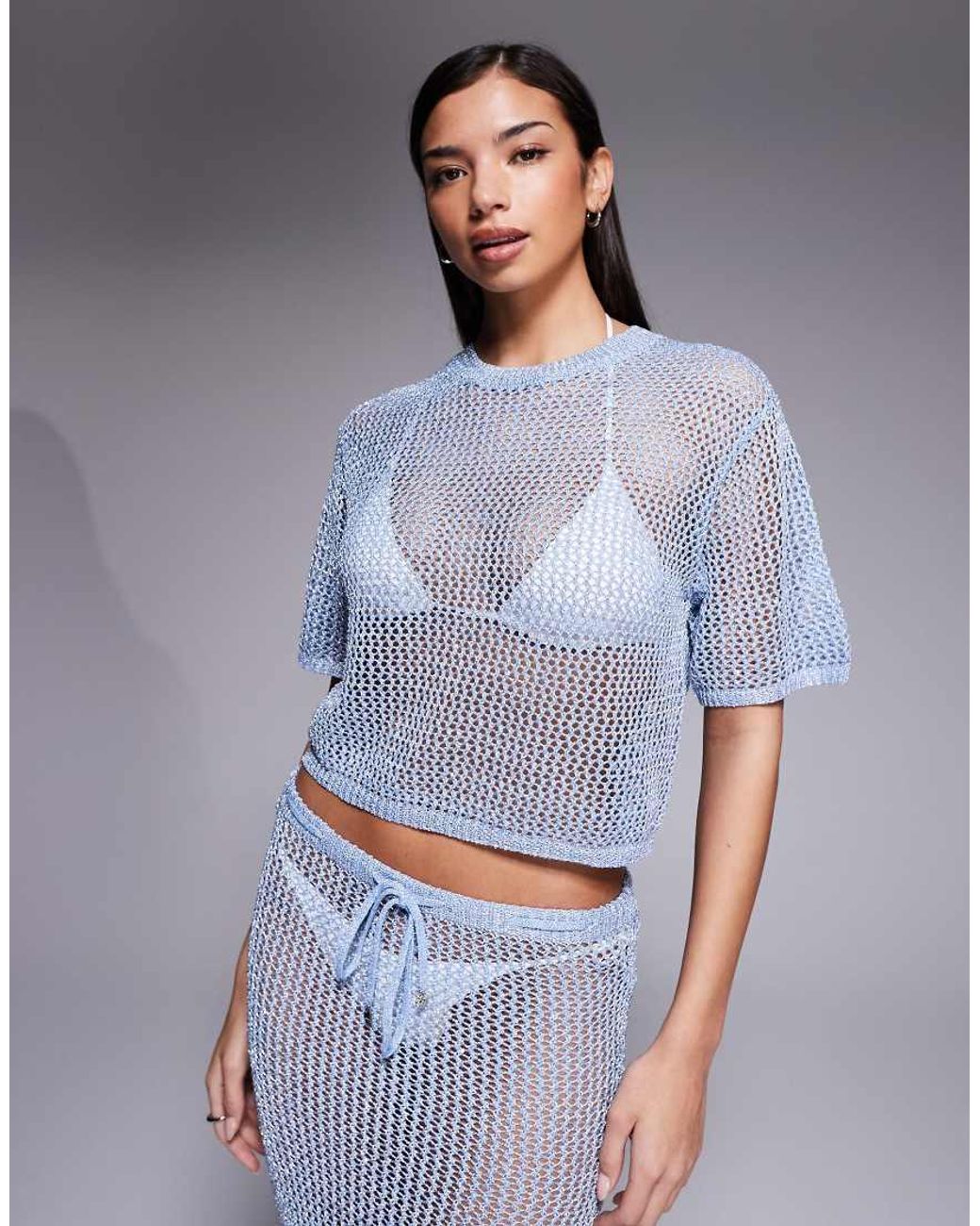 River Island Blue Co-Ord Cut And Sew Top