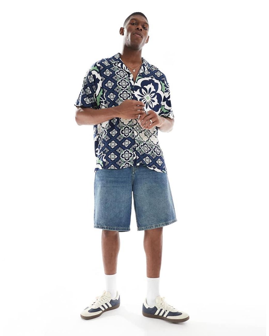 Jack & Jones Blue Oversize Shirt With Tile Print for men