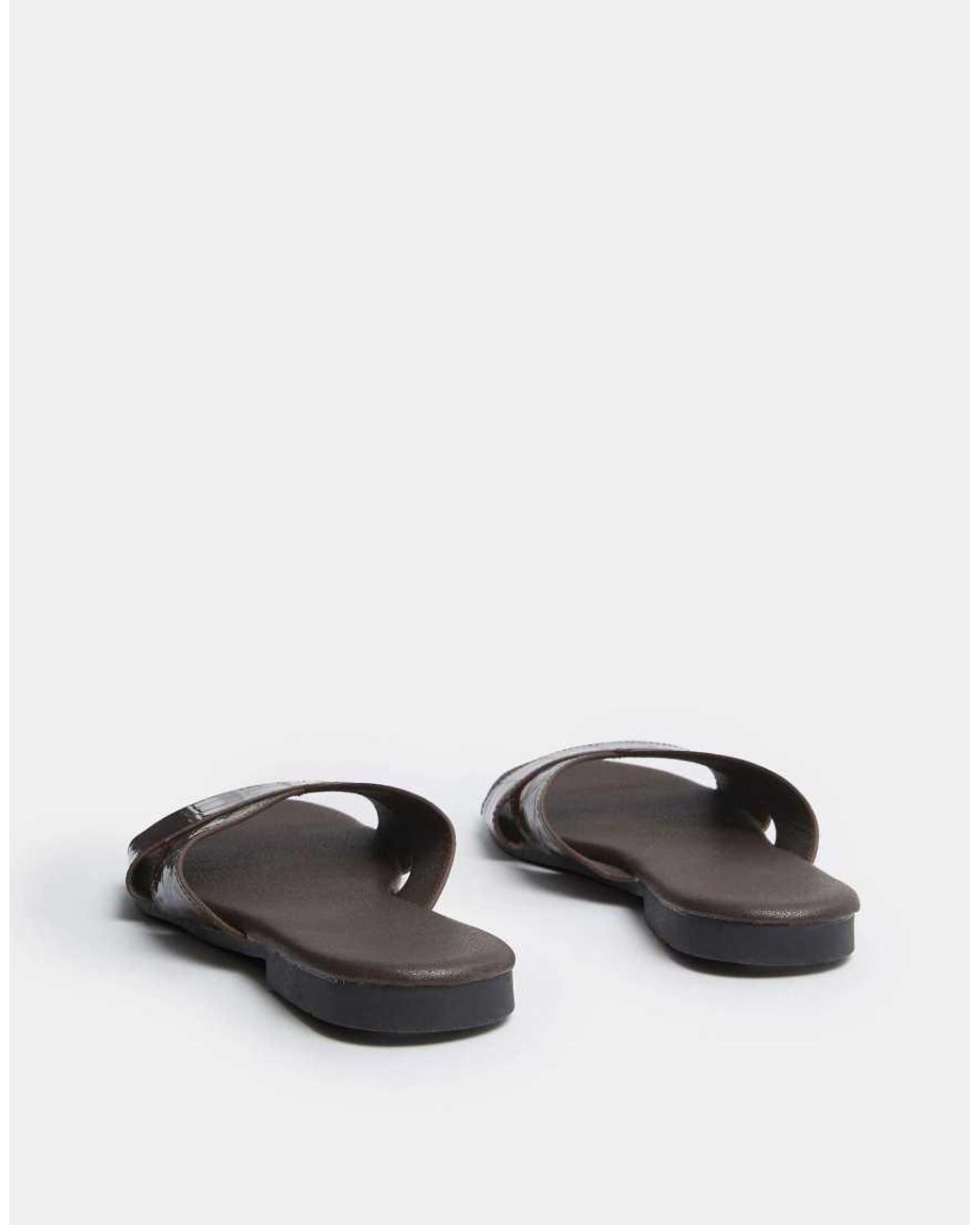 Yours Clothing Black Wide Fit Faux Leather Mule Sandals