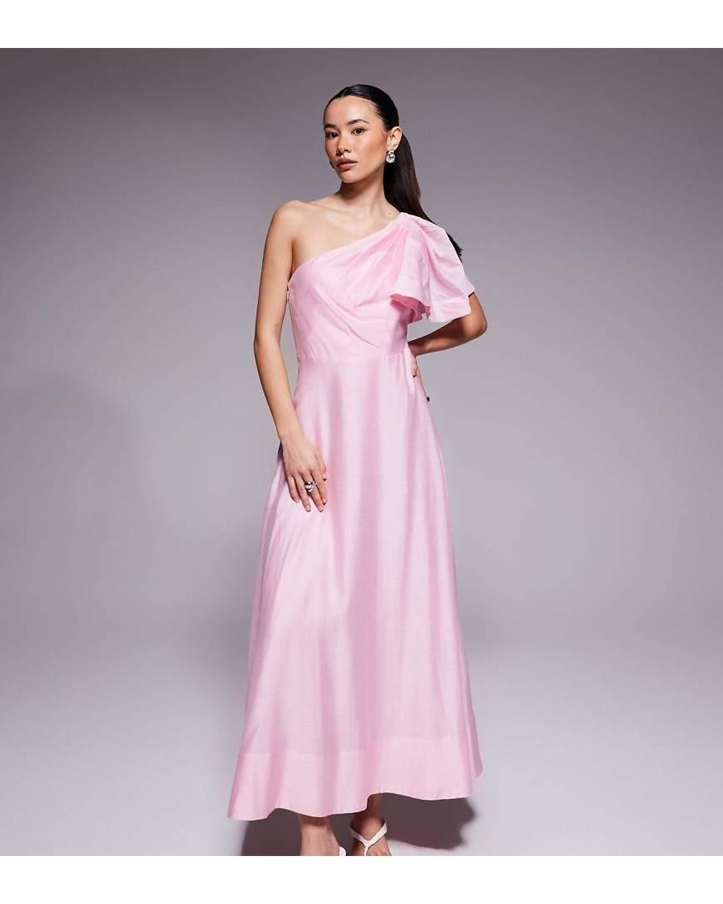 Forever New Pink Linen One Shoulder Midi Dress