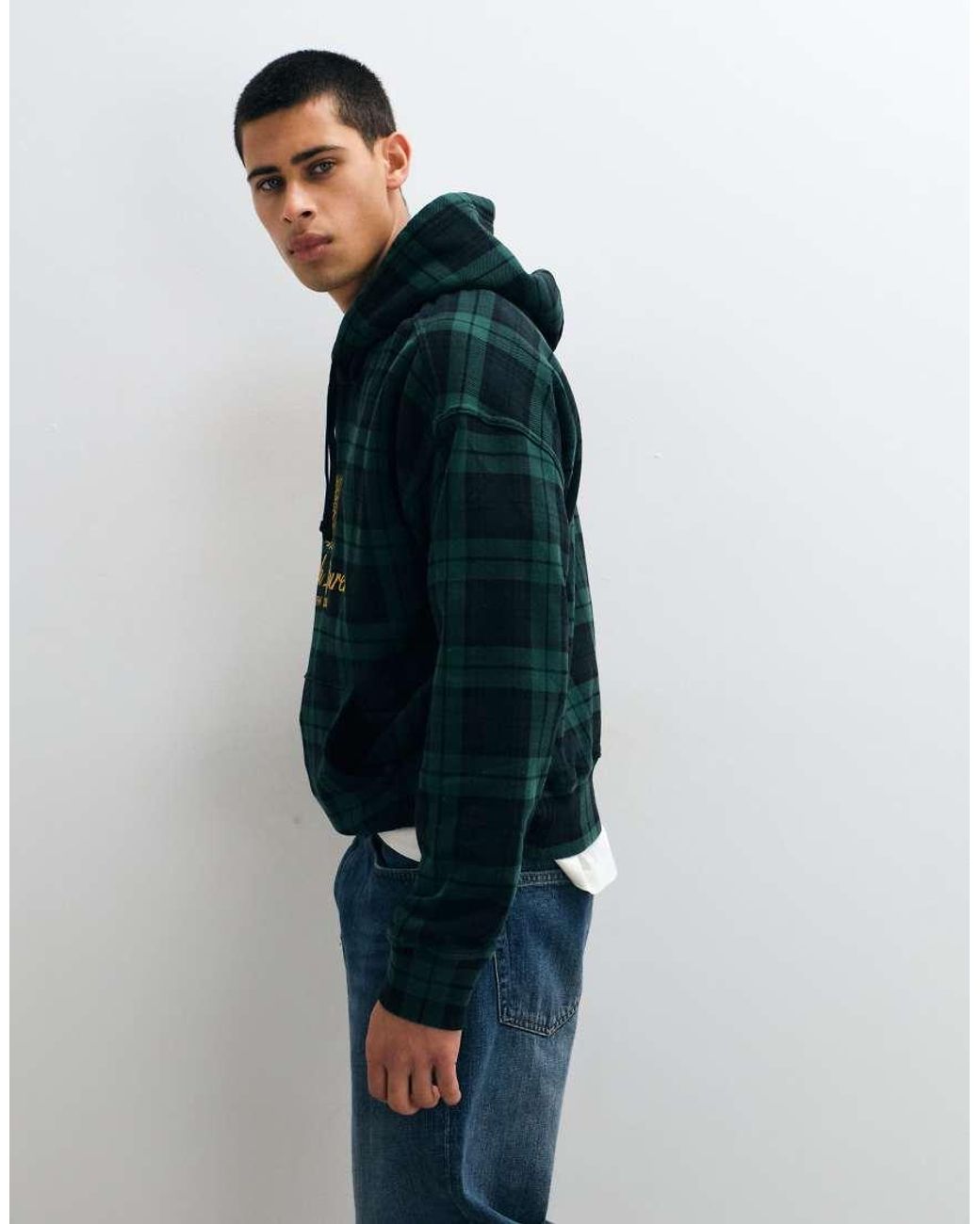 Polo Ralph Lauren Blue Large Icon Crest Plaid Hoodie for men