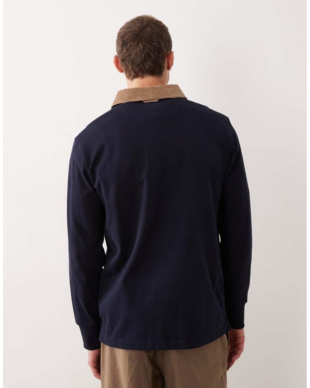 Gant Blue Cord Collar Long Sleeve Polo Shirt for men