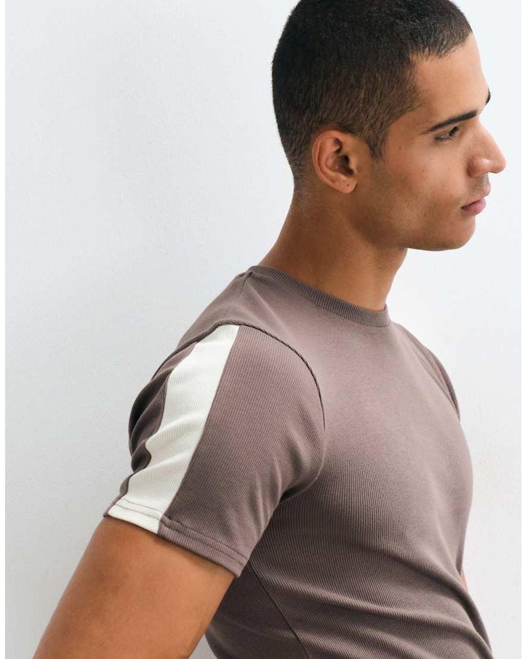ASOS Brown Muscle Fit Ringer T-Shirt for men