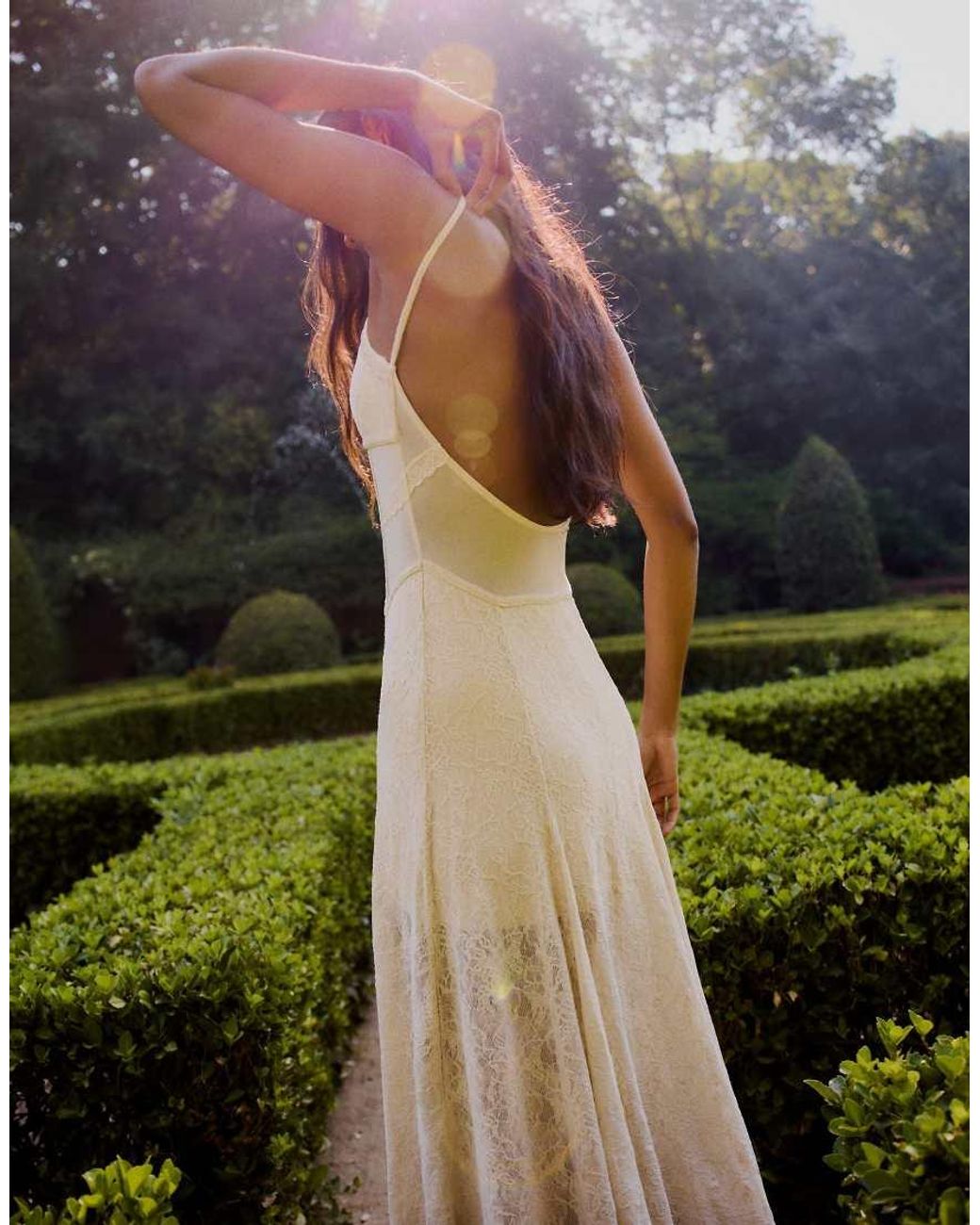 Bershka Natural Lace Strap Midi Dress