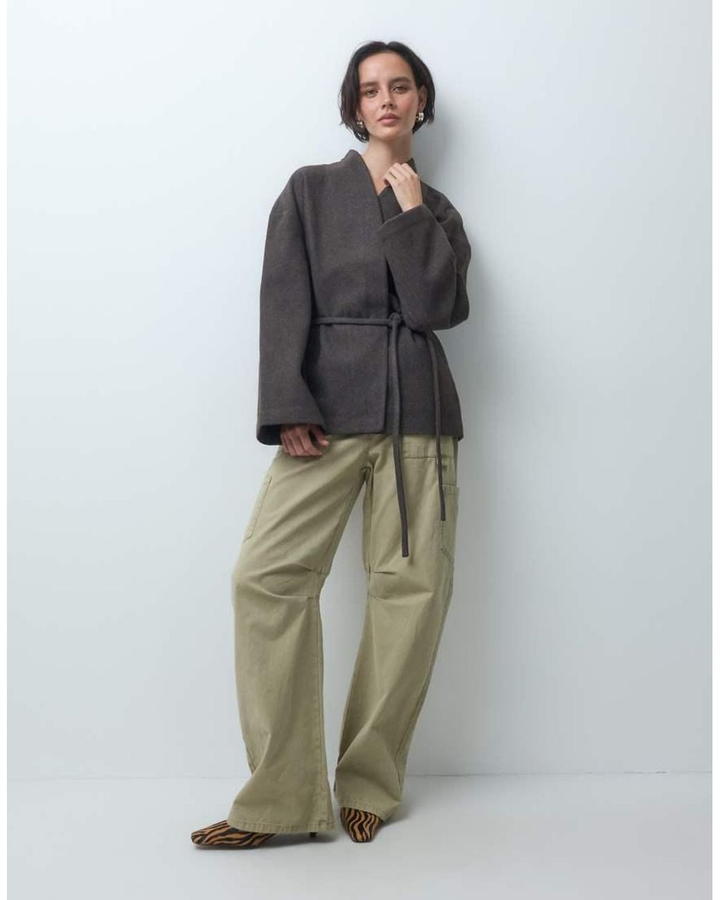 Aware Gray Wrap Front Tie Detail Short Jacket