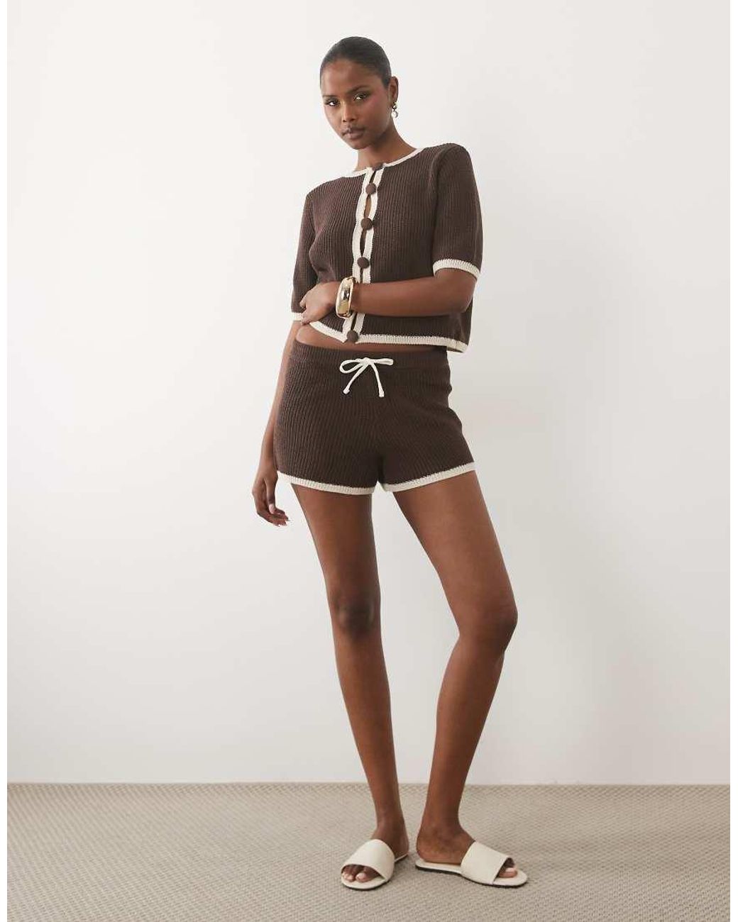 ASOS Brown Knitted Micro Runner Shorts Co-ord