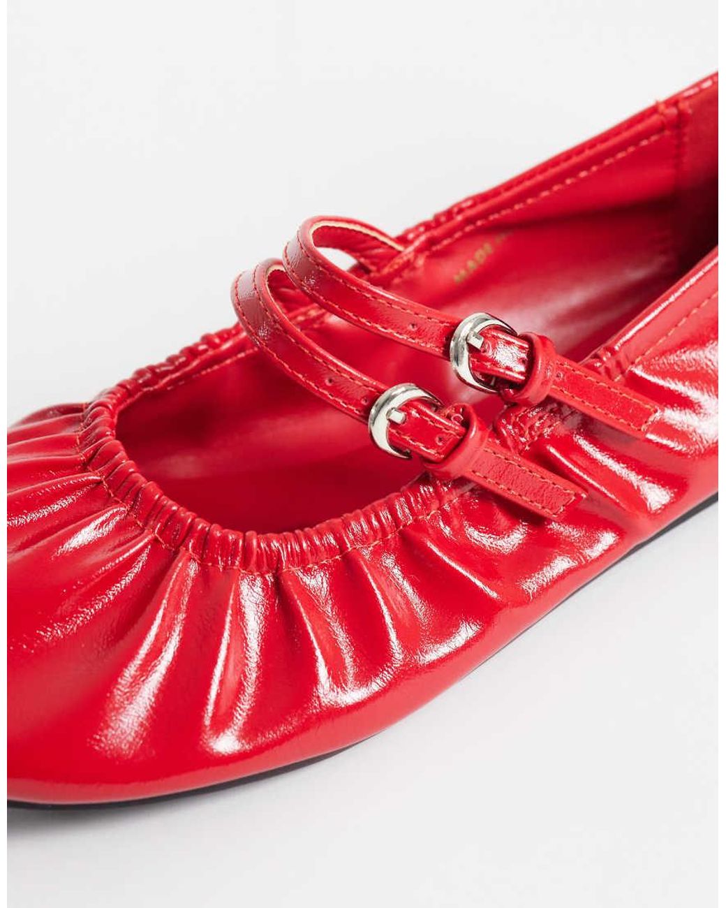 London Rebel Red Mia Strappy Ruched Ballet Flats