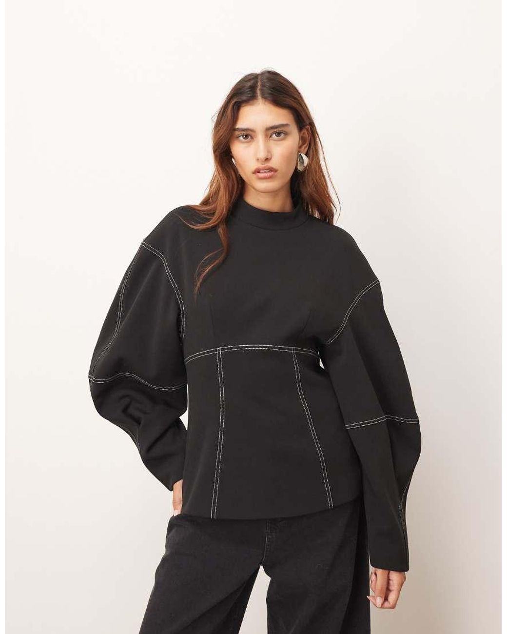 ARRANGE Black Sculpted Top With Contrast Stitch