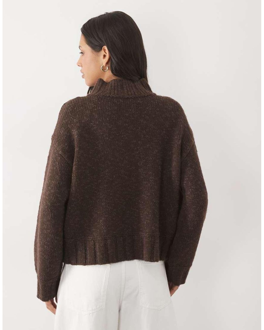 Abercrombie & Fitch Brown Oversized Funnel Neck Jumper