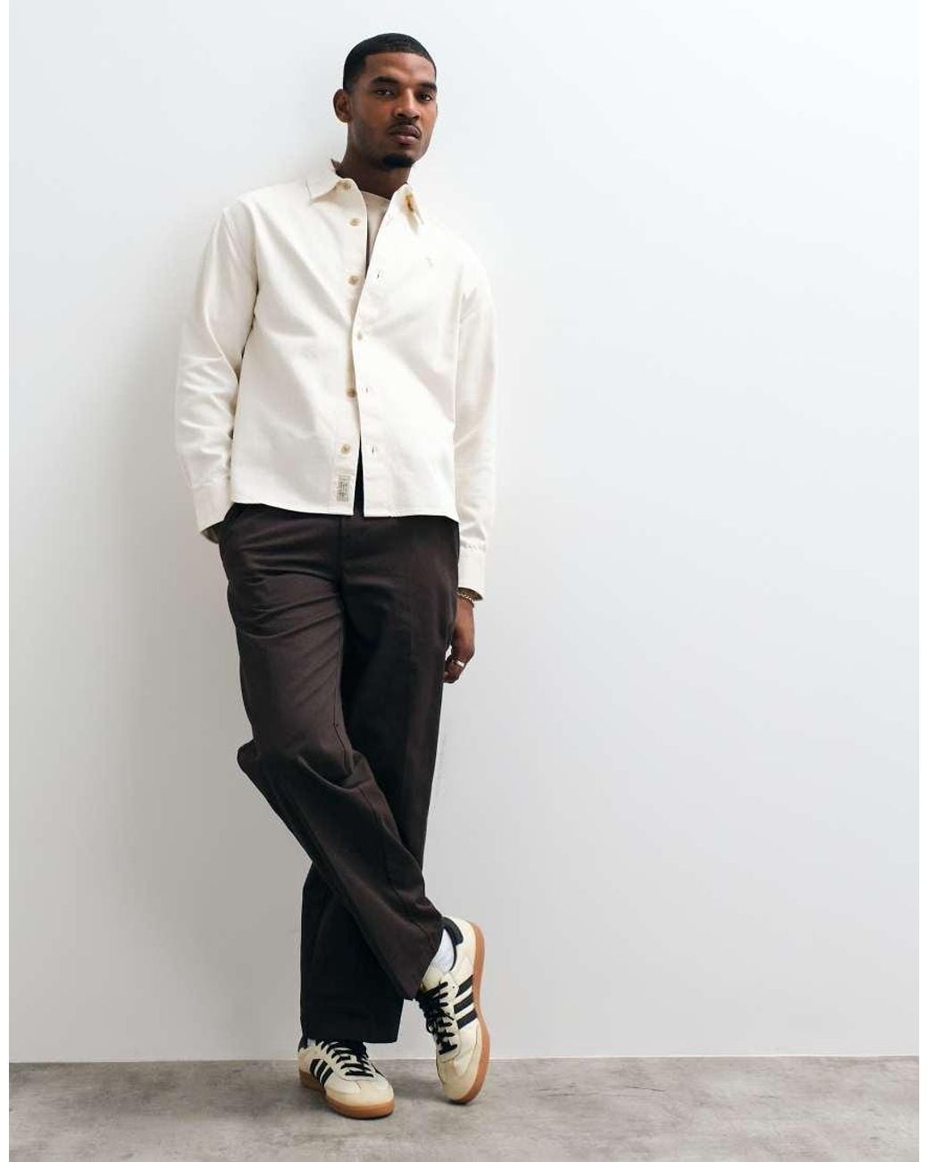 Abercrombie & Fitch White Icon Logo Oversized Twill Shirt for men