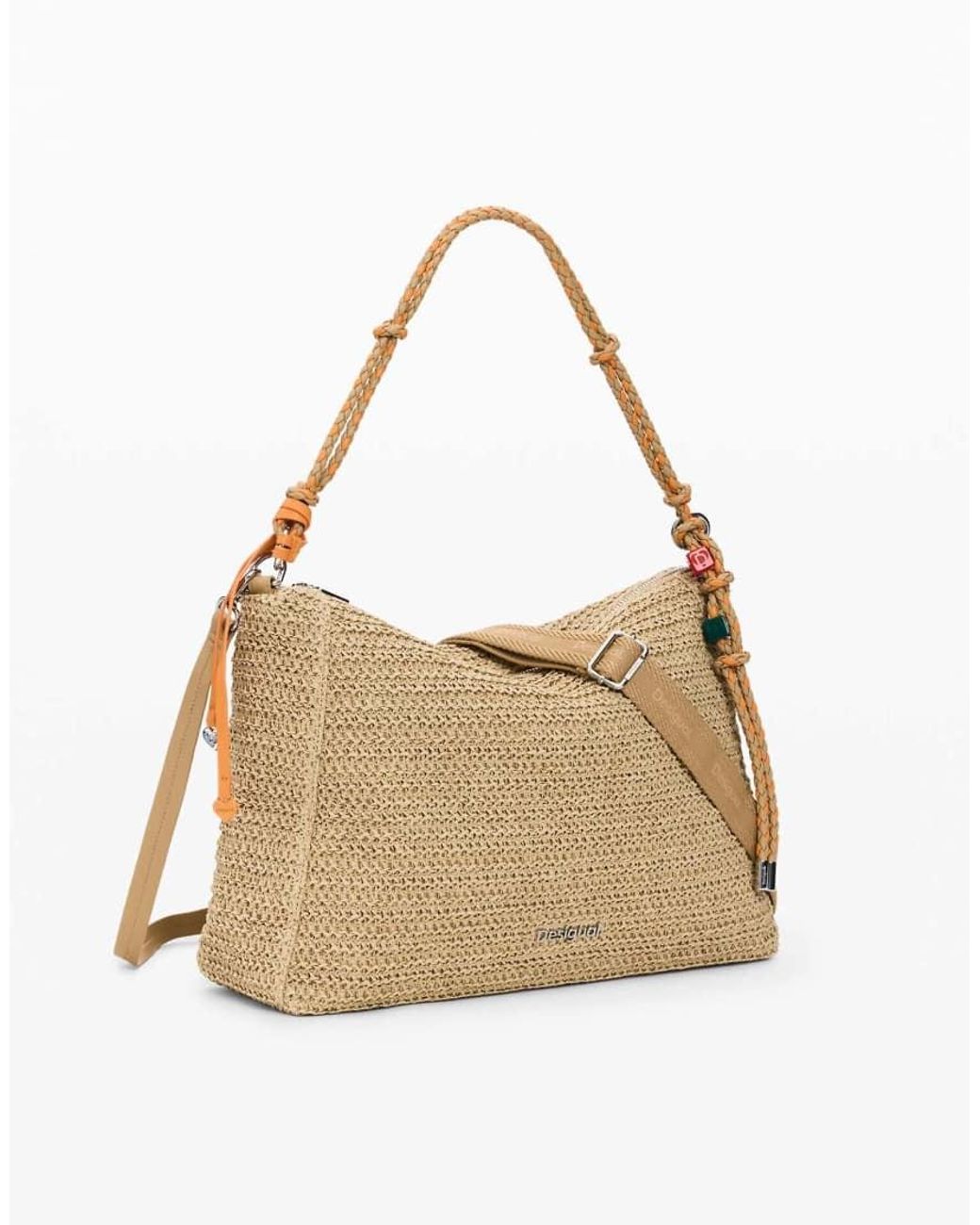 Desigual Natural Large Raffia Charms Bag