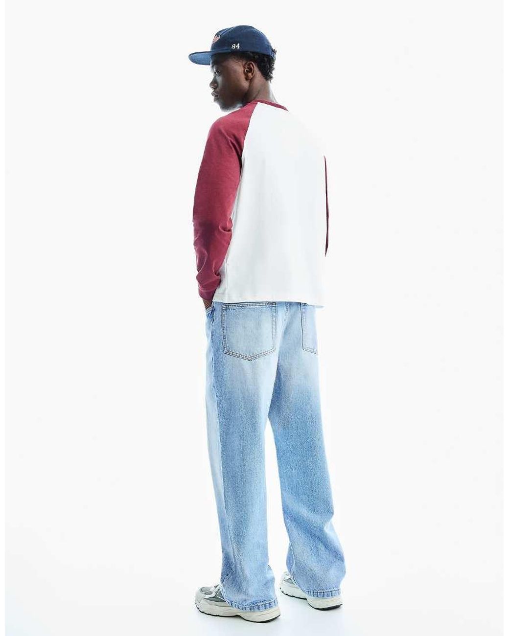 Bershka Blue Tall Baggy Jeans for men