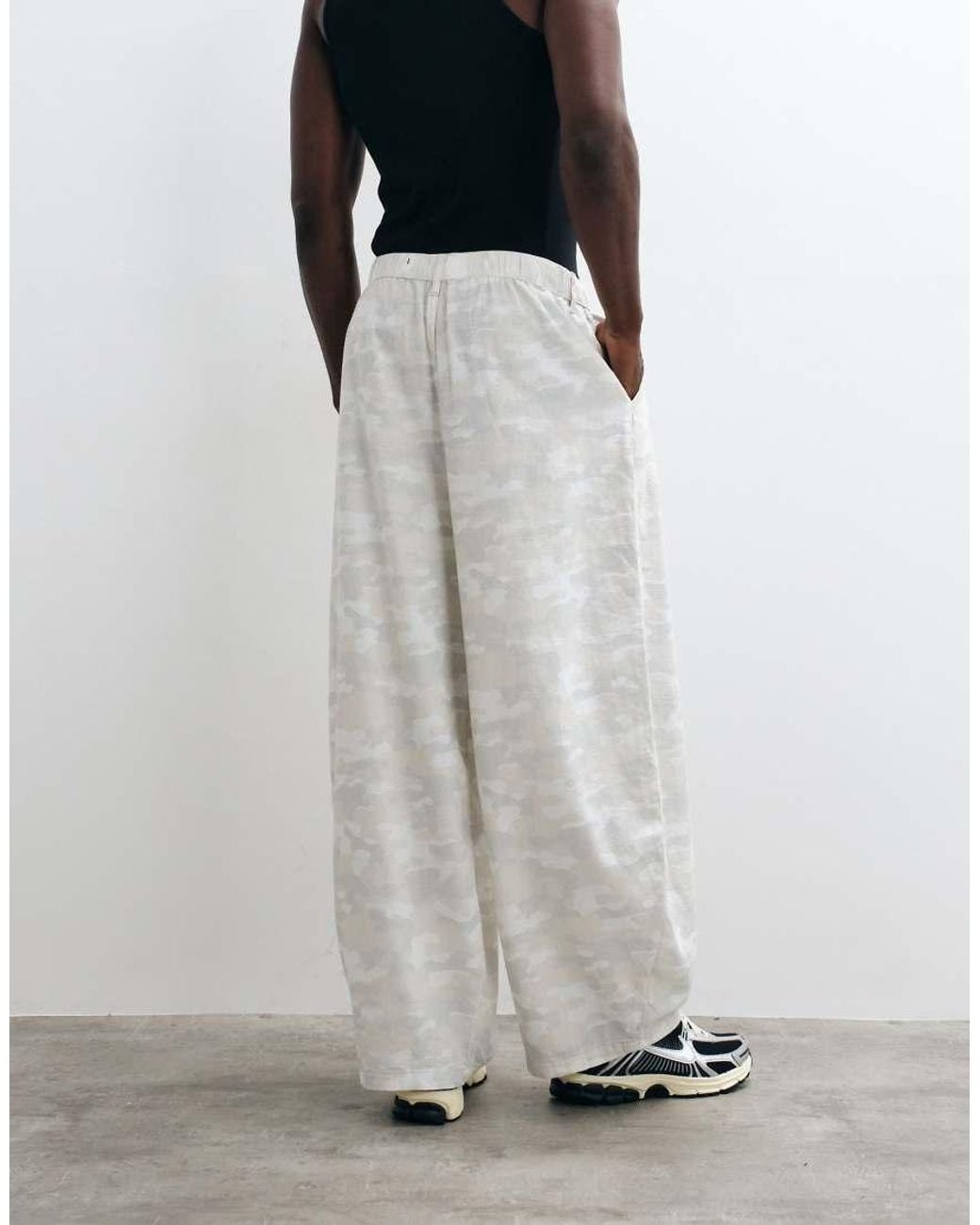 Collusion White Xl baggy Linen Look Cargo for men