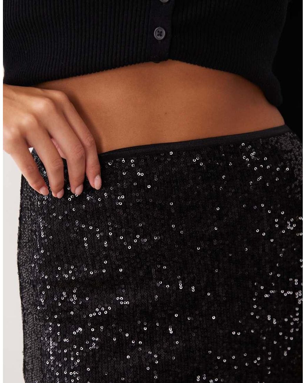 ASOS Black Allover Sequin Pencil Midi Skirt