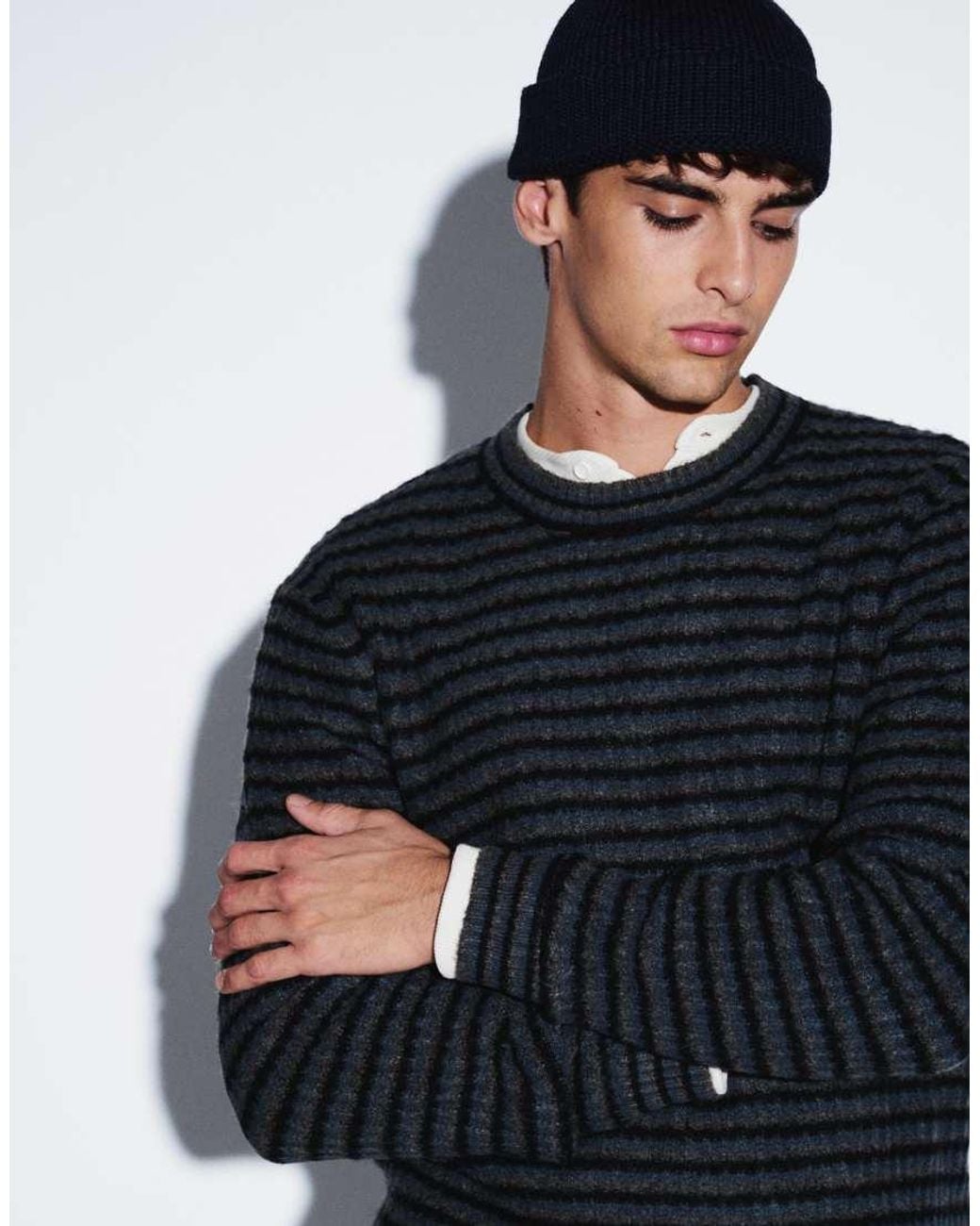 Jack & Jones Black Soft Fluffy Crew Neck Sweater for men