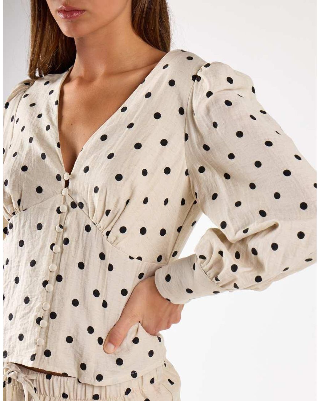 NARRATED Natural Button Front Blouse