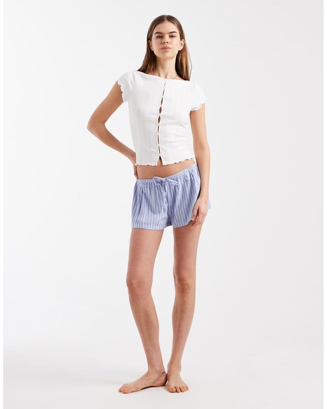 Cotton On White Sleep Pointelle Button Up T-shirt