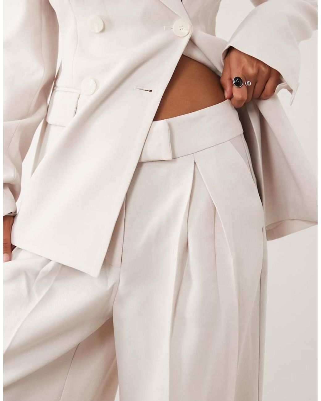 JW PEI Natural Tailored Pleat Detail Wide Leg Pants