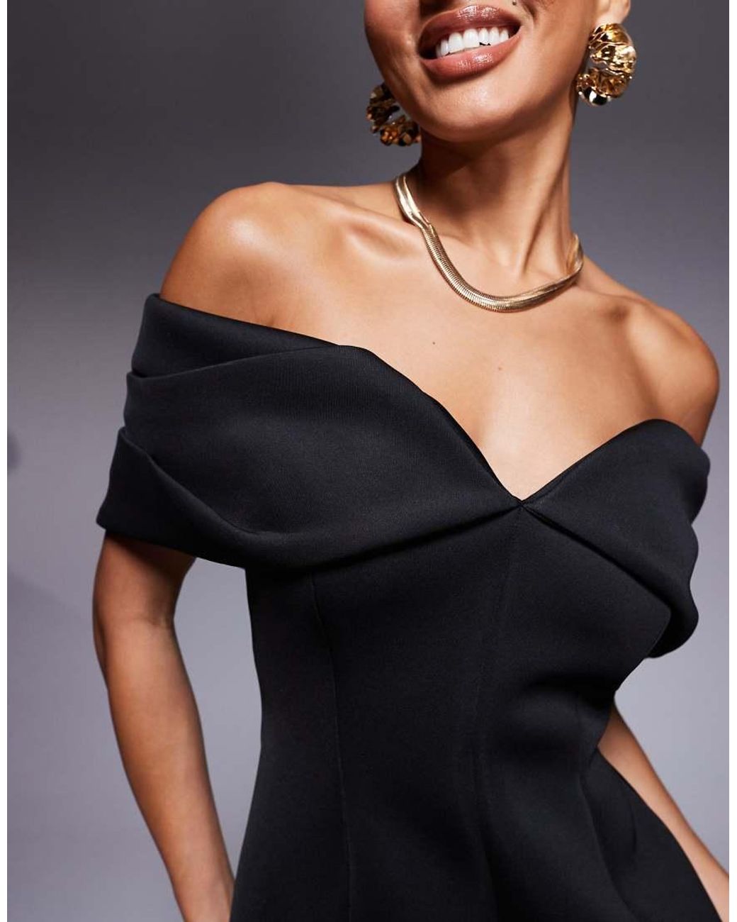 ASOS Blue Fold Back Detail Bardot Mini Dress