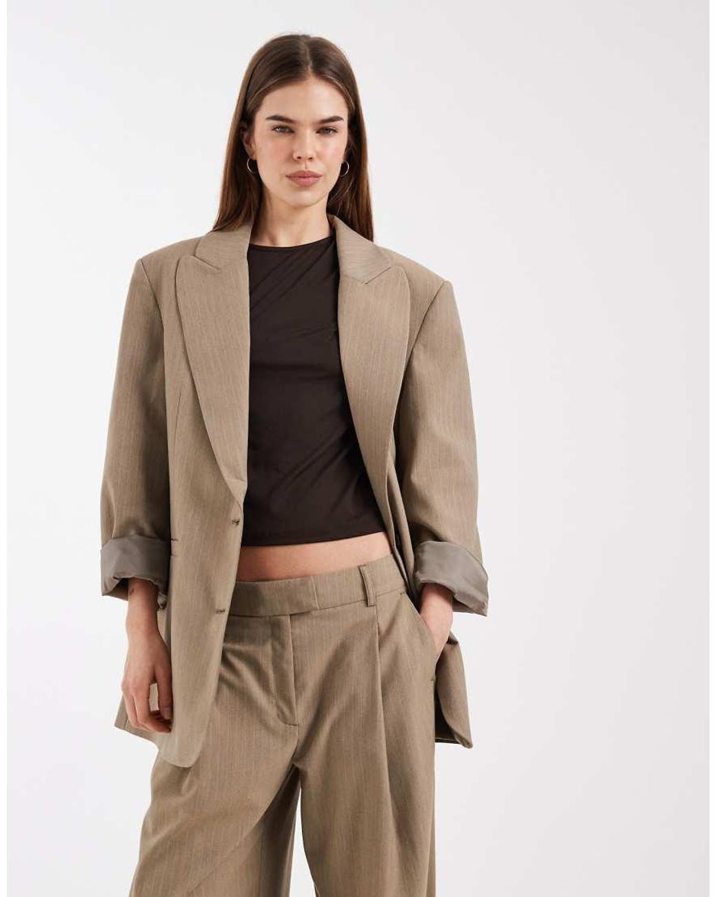 ASOS Natural Oversized Strong Shoulder Blazer