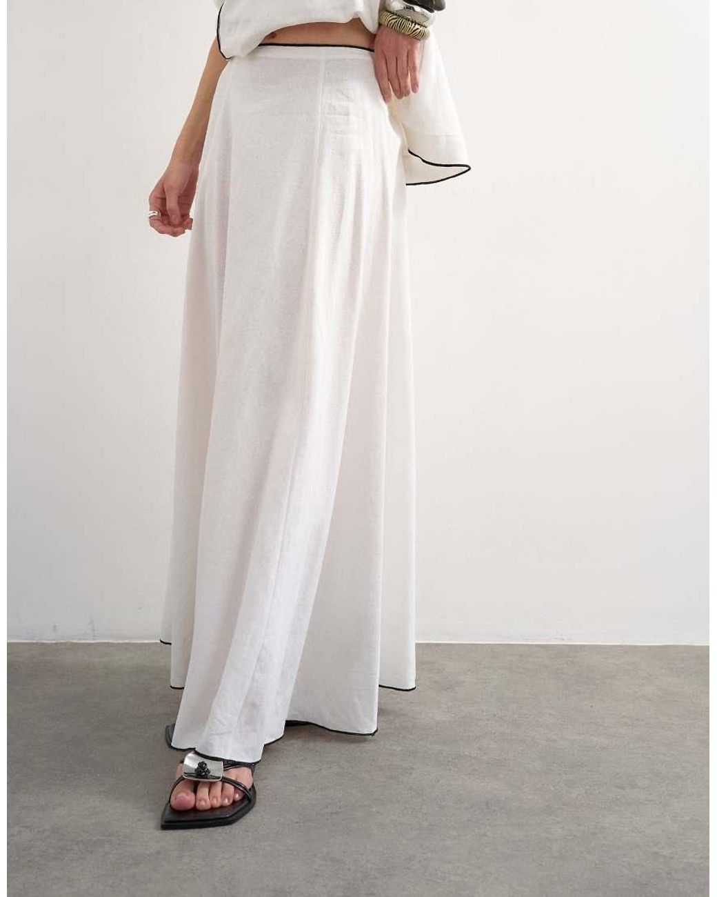 TOPSHOP White Co-Ord Heavy Linen Rich Maxi Skirt With Contrast Piping