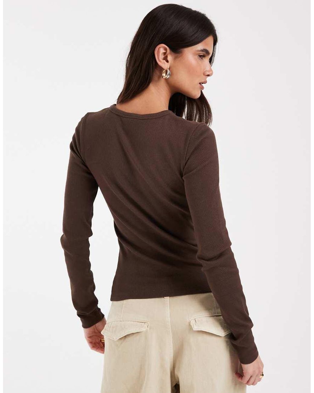 JJXX Brown Rib Long Sleeve Top