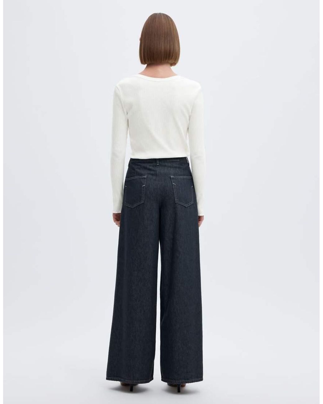 SELECTED White Anna Ribbed Denim Slim Fit Crew Neck Long Sleeve Top