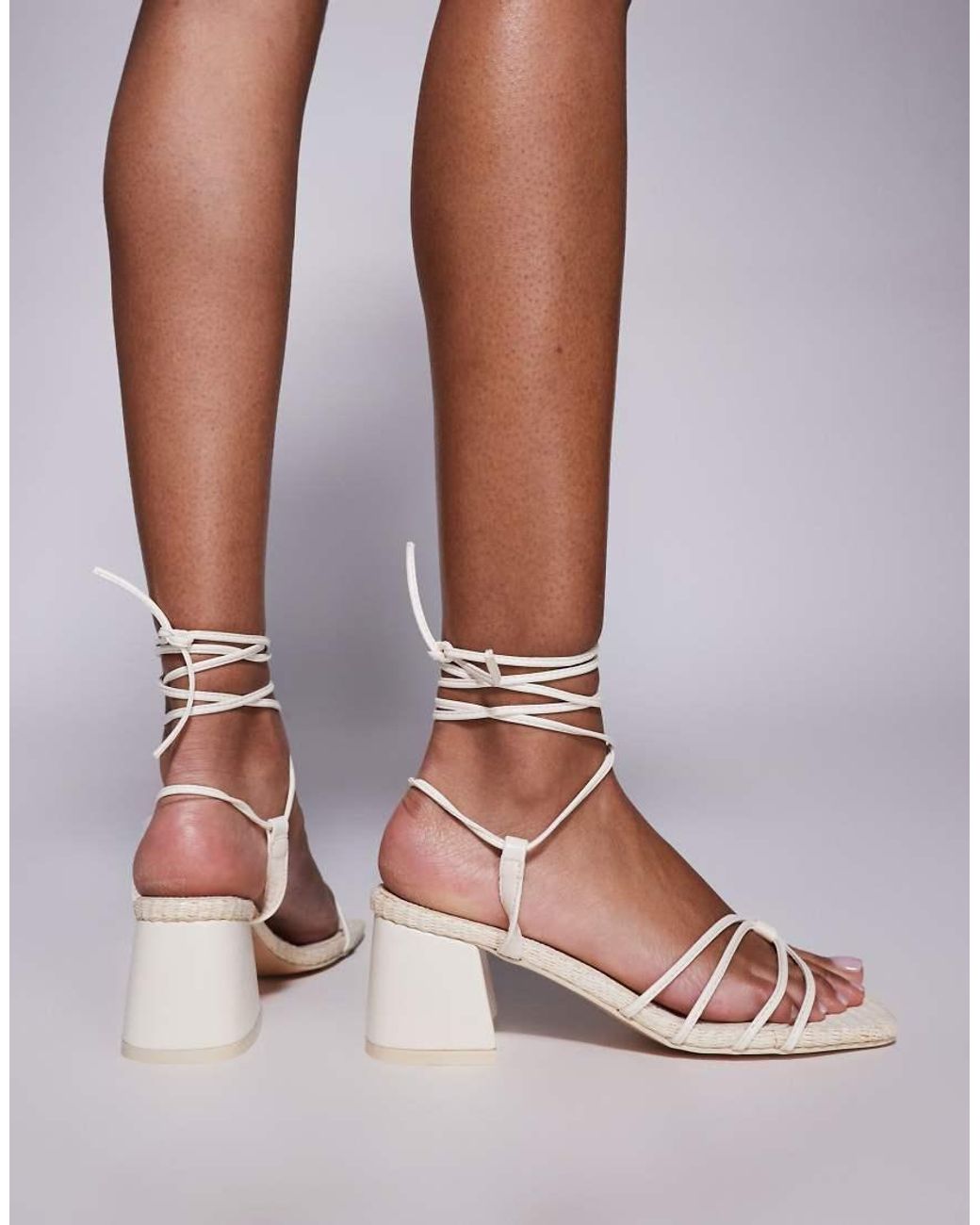 Public Desire Brown Saffira Mid Heeled Sandal With Ankle Ties
