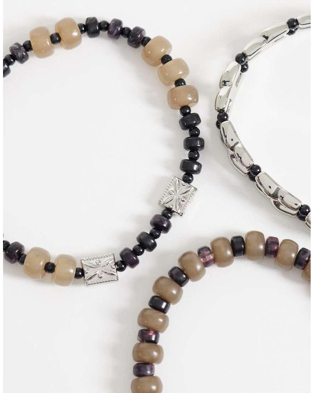 ASOS Gray 3 Pack Beaded And Stretch Link Bracelets for men