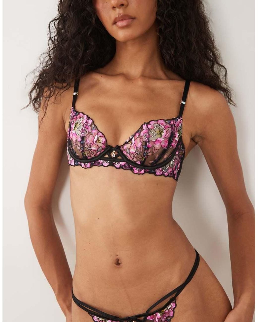 Ann Summers Brown Floral Dream Embroidered Non Padded Balcony Bra