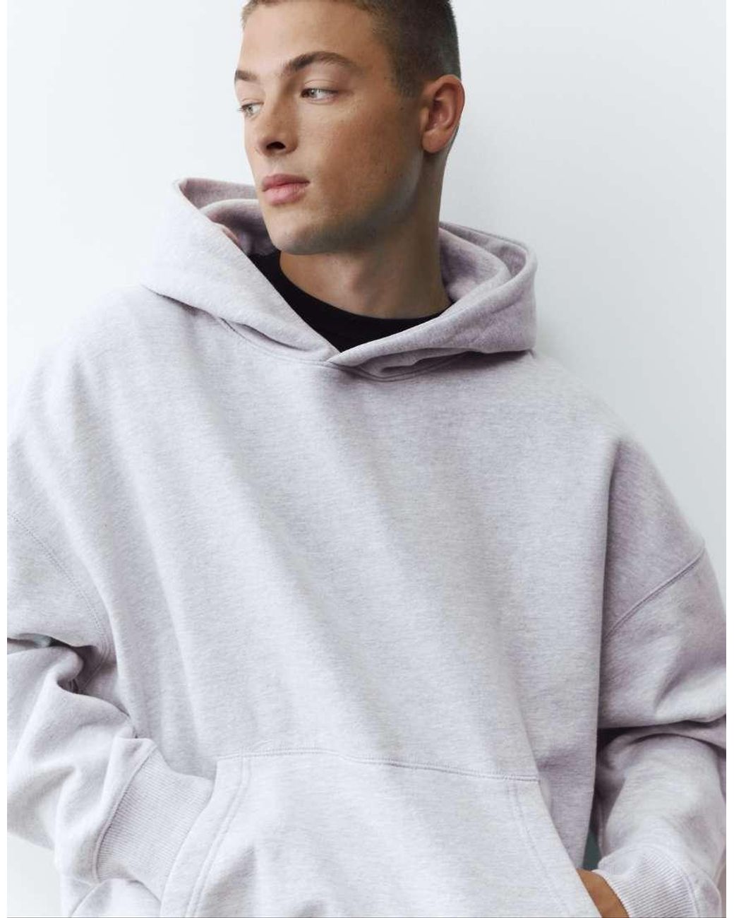 Pull&Bear Gray Boxy Fit Hoodie for men