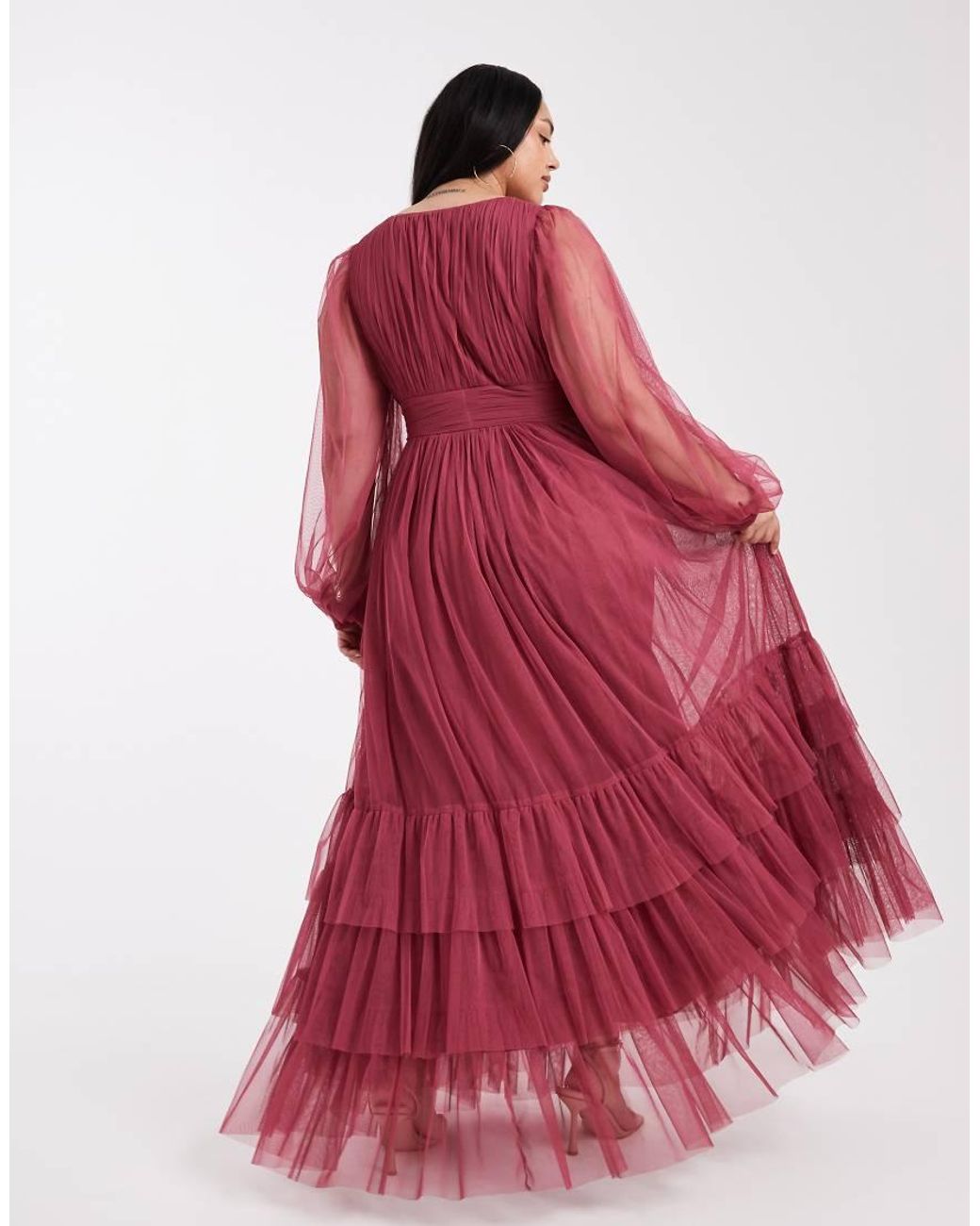 Lace & Beads Plus Red Bridesmaid Madison Long Sleeve Maxi Dress